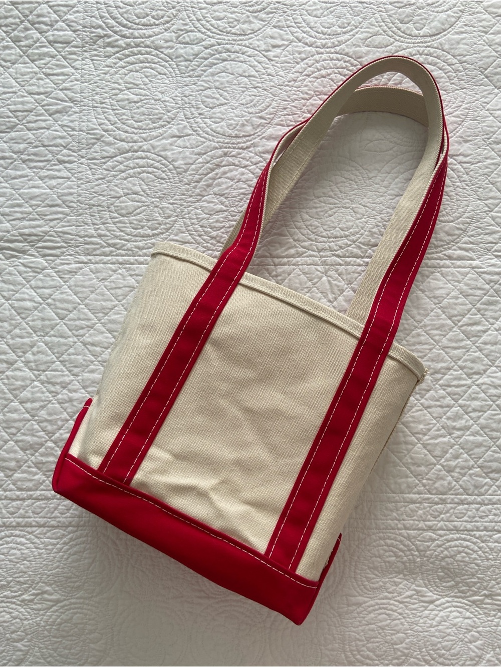 L.L. Bean Boat And Tote Canvas Bag XL Handles Y2K Cream Red NEW - Picture 8 of 16